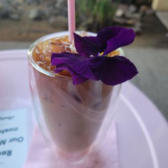 Our Matcha Place - My Green Goddess Coffee Latte served with an edible flower. - Coffee & Tea Near Me - Temecula, California Our Matcha Place - My Green Goddess Coffee Latte served with an edible flower. - Coffee & Tea Near Me - Temecula, California