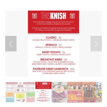 Full Circle Bar - Knish menu - Bars Near Me - Austin, Texas Full Circle Bar - Knish menu - Bars Near Me - Austin, Texas