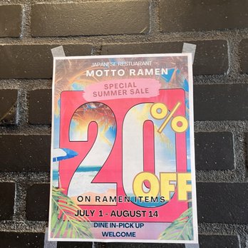 Motto Ramen - summer ramen special - Ramen Near Me - Westminster, California