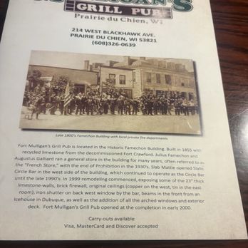 Ft Mulligan's Grillpub - Menu - New American Near Me - Prairie Du Chien, Wisconsin Ft Mulligan's Grillpub - Menu - New American Near Me - Prairie Du Chien, Wisconsin