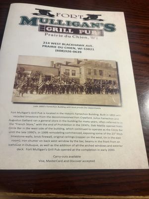 Menu photo 1 Ft Mulligan's Grillpub Prairie Du Chien, WI Menu photo 1 Ft Mulligan's Grillpub Prairie Du Chien, WI