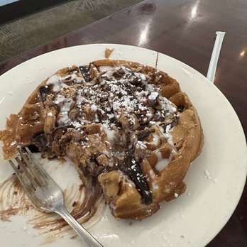 By Hand and Fork - PB lovers waffle..  PB and white and milk choc, some on cup! So good! - American Near Me - Muncie, Indiana
