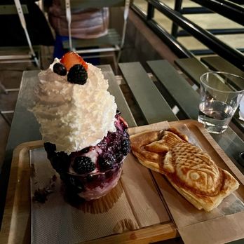 Snowy Village - Berry bingsoo and red bean taiyaki - Desserts Near Me - Portland, Oregon