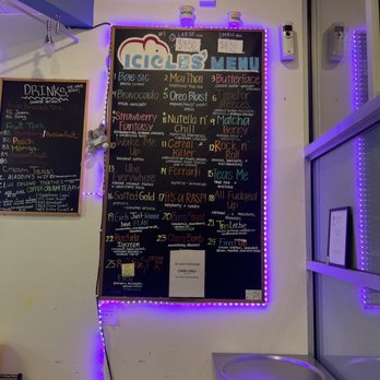 ICICLES - a menu on the wall of a restaurant - Ice Cream & Frozen Yogurt Near Me - Albuquerque, New Mexico