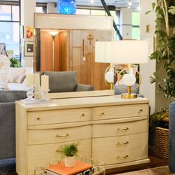Tacoma Furniture & Consignment - blonde wood mcm dresser with mirror