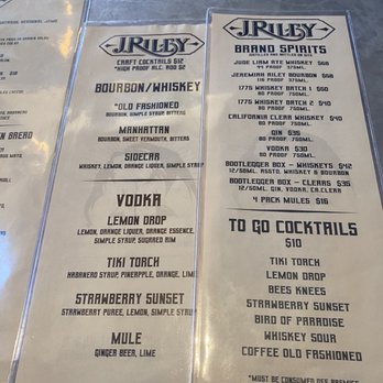 J Riley Distillery - Drink menu - Distilleries Near Me - Redlands, California