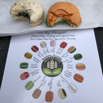 Marche de Macarons - Coconut with Dark Chocolate filling, on left.  March flavor of the month, Irish Creme, on right. - Macarons Near Me - Savannah, Georgia
