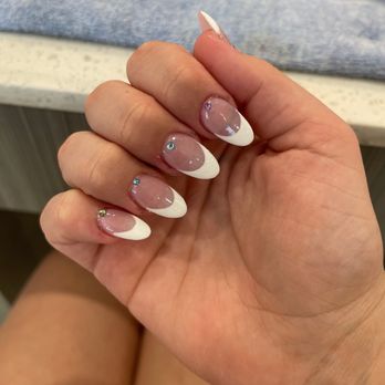 Cosmo Nail & Spa - French tip with gems - Nail Salons Near Me - Menifee, California Cosmo Nail & Spa - French tip with gems - Nail Salons Near Me - Menifee, California