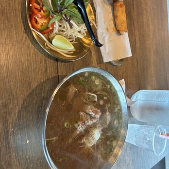 Saigon Noodle Bar - Rare beef pho and one of the spring rolls - Vietnamese Near Me - West Chester, Ohio