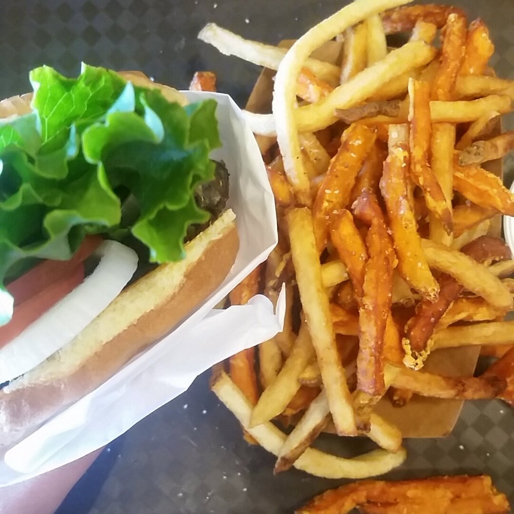 Grassburger - Black bean burger w/ mix up fries. - Burgers Near Me - Albuquerque, New Mexico