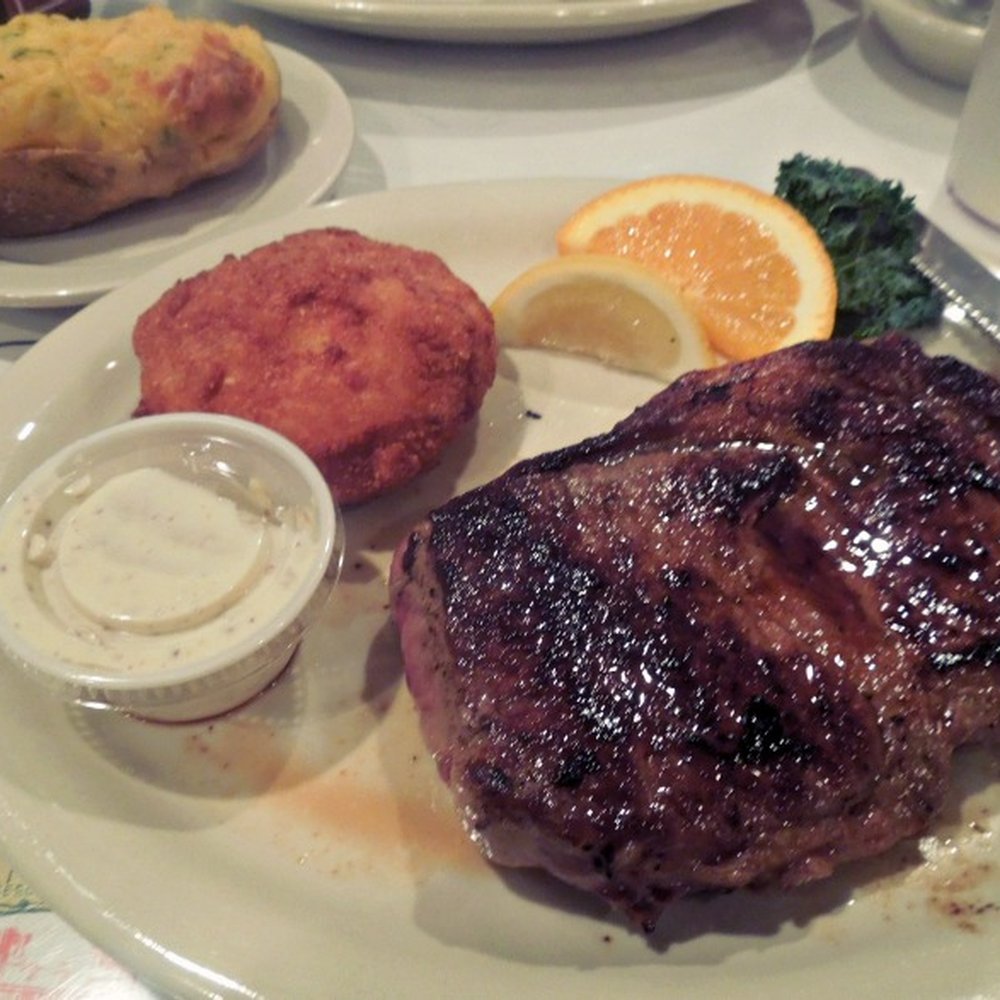 Forest Restaurant - Surf & Turf. Including a 12 oz steak, Crab Cake, and Side Order. - Seafood Near Me - Franklin, Louisiana