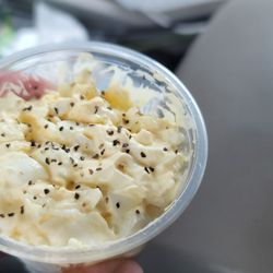 Yellow side dish, egg salad.