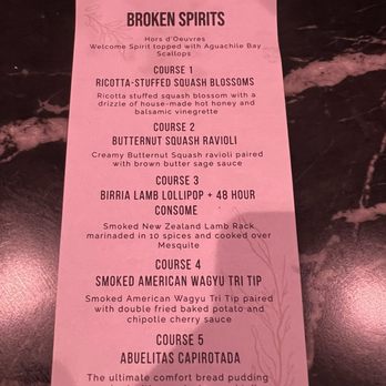 Broken Spirits-Anaheim - October 2025 chefs table menu - Cocktail Bars Near Me - Anaheim, California