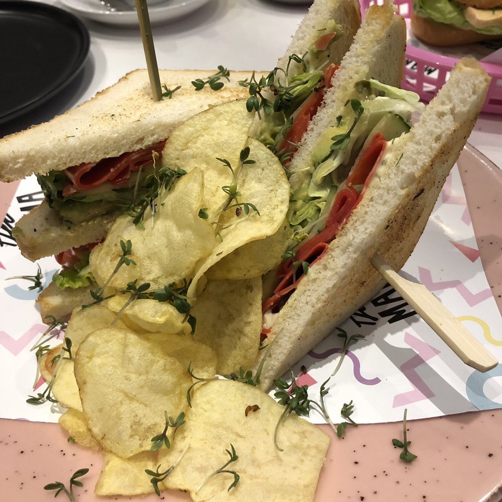 Deer Mama - The Carrot Lox Club: Club Sandwich with Smoked & Marinated Carrot, lettuce, avocado, cucumber, & Dill-Horseradish Mayo - Vegan Near Me - Amsterdam, New Hampshire