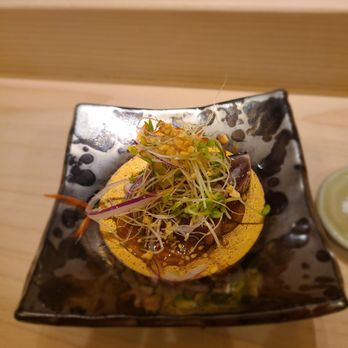 Sushi Ginza Onodera - Bonito w/ micro greens + fried garlic: super tender but needs more salt - Japanese Near Me - Honolulu, Hawaii Sushi Ginza Onodera - Bonito w/ micro greens + fried garlic: super tender but needs more salt - Japanese Near Me - Honolulu, Hawaii