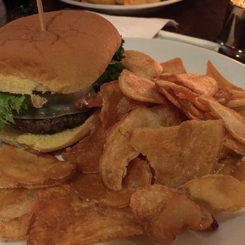 Miller's Downtown - Single black angus burger with chips - American Near Me - Charlottesville, Virginia