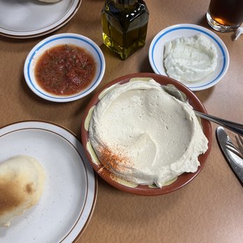 Shish Island - Large hummus with fresh pita, salsa, and garlic sauce - Mediterranean Near Me - Troy, Michigan