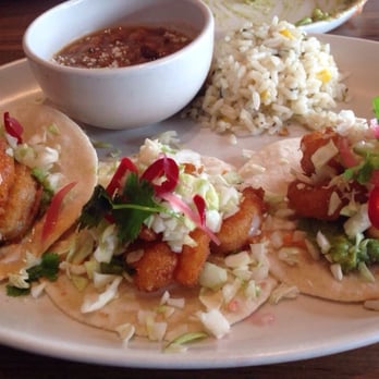 Blanco Cocina + Cantina - Crispy Shrimp Tacos with Bacon Beans and Cilantro Rice. - Tacos Near Me - Phoenix, Arizona