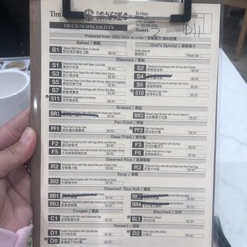 Tim Ho Wan - Worksheet menu, no dim sum carts. Everything made to order. They crossed out items that ran out. Sadly, we came especially for the S4. - Dim Sum Near Me - Irvine, California