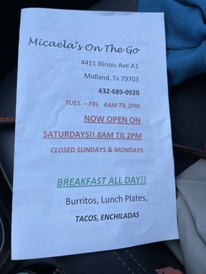 Menu photo 3 Micaela's On The Go Midland, TX