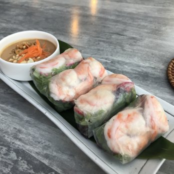 Ngon Vietnamese Kitchen - SPRING ROLLS ($7) wrapped in rice paper, spring mix, a crunchy roll, served with your choice of hoisin-peanut sauce or nuoc mam (fish sauce) - Vietnamese Near Me - Dallas, Texas