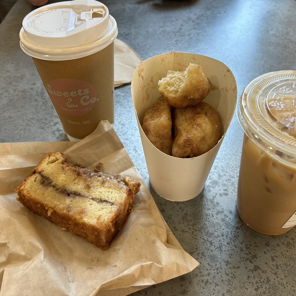 Vinny bites coffee cake Vietnamese iced coffee and latte