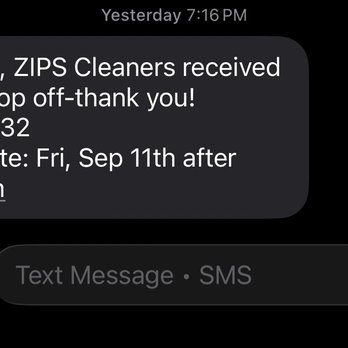 ZIPS Cleaners - Confirmation text - Dry Cleaning Near Me - Brandywine, Maryland ZIPS Cleaners - Confirmation text - Dry Cleaning Near Me - Brandywine, Maryland