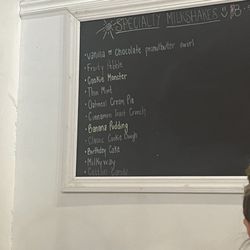 Speciality milkshake menu