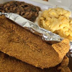 Sweet Lisa's Cafe - Two piece catfish combo with hoppin' john and mac 'n cheese.