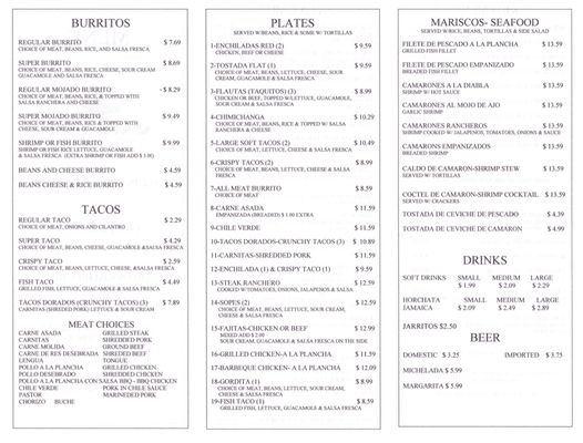 Menu photo 8 Senor Taco Taqueria San Jose, CA