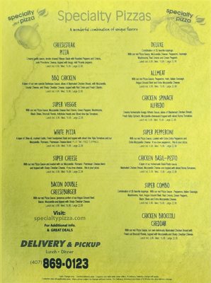 Menu photo 1 Specialty Pizza Altamonte Springs, FL Menu photo 1 Specialty Pizza Altamonte Springs, FL
