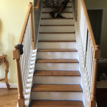 Carpet & Flooring Transformers - Stairs were stained, Mr. Meeks is finishing some of the detailing work - Carpet Cleaning Near Me - Snellville, Georgia Carpet & Flooring Transformers - Stairs were stained, Mr. Meeks is finishing some of the detailing work - Carpet Cleaning Near Me - Snellville, Georgia