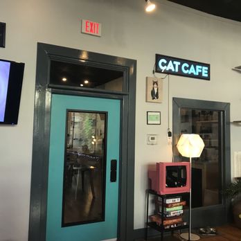 Crooked Tail Cat Cafe - Door to cafe area - Pet Adoption Near Me - Greensboro, North Carolina