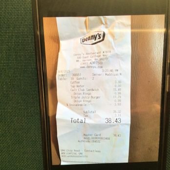 Denny's - $38.43 for an inedible pile of slop! We didn't leave a tip! Coffee was $4.00 a cup! - Diners Near Me - Mount Vernon, Washington