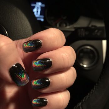 Top Nails - Black gel nail with metallic pigment at night. - Nail Salons Near Me - Brentwood, California Top Nails - Black gel nail with metallic pigment at night. - Nail Salons Near Me - Brentwood, California