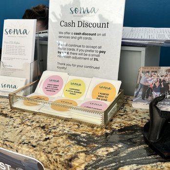 Soma Massage Therapy - Sign showing a fee with using your FSA or HSA debit card. - Massage Near Me - Denton, Texas Soma Massage Therapy - Sign showing a fee with using your FSA or HSA debit card. - Massage Near Me - Denton, Texas