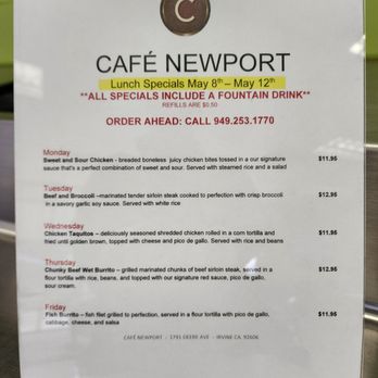 Cafe Newport - Menu Specials 5/11/23 - Cafes Near Me - Irvine, California