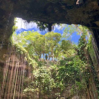 Cenote Ik Kil - Looking up at the Sky from Cenote Ik Kil - Landmarks & Historical Buildings Near Me - Tinum, YUC