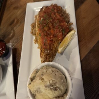 Revolve Hall - Creole walleye served with rice and choice side. Mashed potatoes pictured (amazing side) $32 - Tacos Near Me - Apple Valley, Minnesota