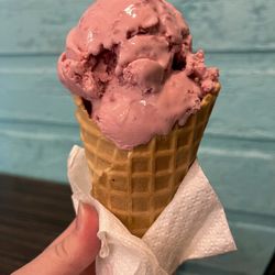 Float On - Raspberry ice cream (kids size) in a waffle cone