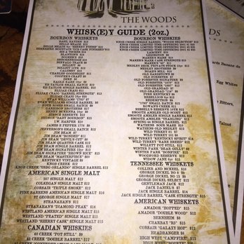 The Woods - Front page of whiskey menu. More on the back! - Lounges Near Me - Orlando, Florida