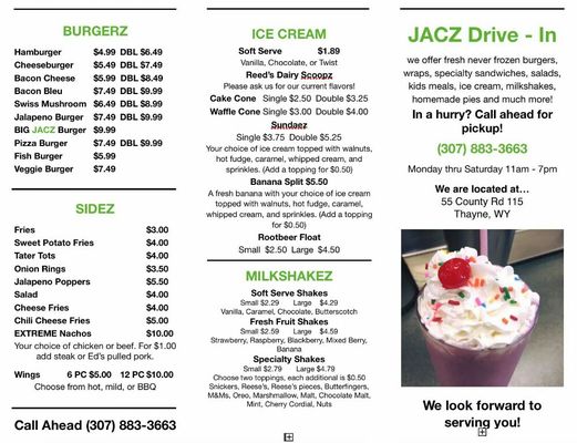 Menu photo 5 JACZ Drive-In Etna, WY