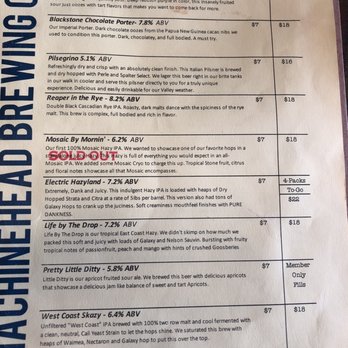 MachineHead Brewing - Menu page 1 - Beer Gardens Near Me - Clovis, California
