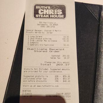 Ruth's Chris Steak House - 2 adults:) our set meal came with a dessert - Steakhouses Near Me - Sacramento, California