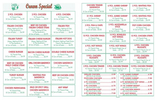 Menu photo 1 Crown Fried Chicken Montclair, NJ