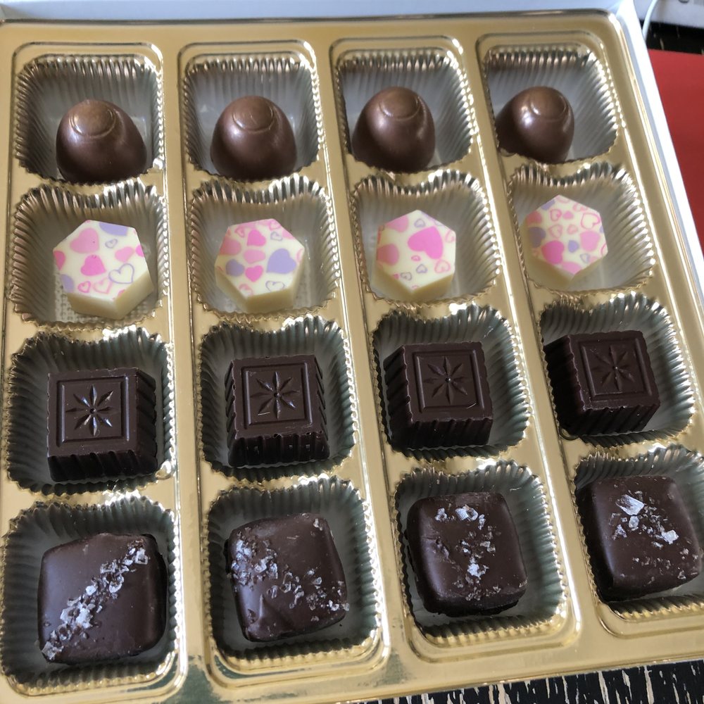 Cameron's Coffee & Chocolates - Chocolates include dark salted caramels (bottom row) and lemon truffles (second row). - Coffee & Tea Near Me - Fairfax, Virginia