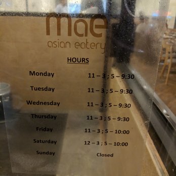 Mae Asian Eatery - Hours - Mae Asian Eatery 2/2019 - Thai Near Me - Cambridge, Massachusetts Mae Asian Eatery - Hours - Mae Asian Eatery 2/2019 - Thai Near Me - Cambridge, Massachusetts