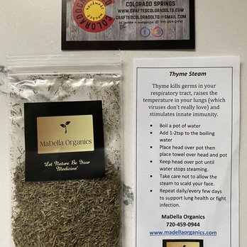 Crafted Colorado - I was given a sample of THYME STEAM. Breathing in This herbal steam fights infection and support lung health. How thoughtful! - Pop-up Shops Near Me - Colorado Springs, Colorado Crafted Colorado - I was given a sample of THYME STEAM. Breathing in This herbal steam fights infection and support lung health. How thoughtful! - Pop-up Shops Near Me - Colorado Springs, Colorado
