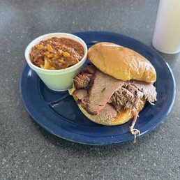 Brisket sandwich and redneck lasagna