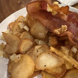 FROM SCRATCH RESAURANT - Fried home fries with a side of bacon